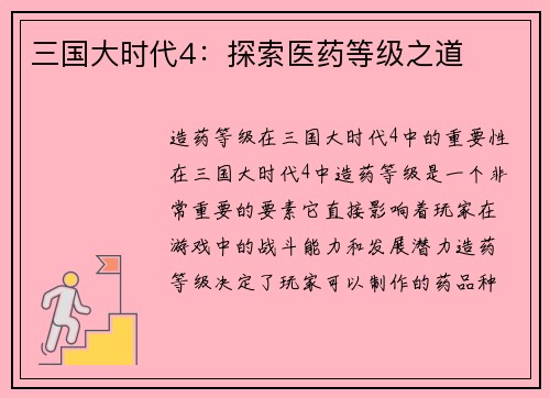 三国大时代4：探索医药等级之道